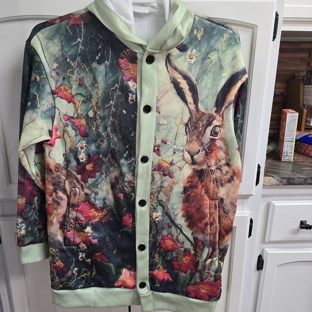Mint Green Rabbit Print Hoodie